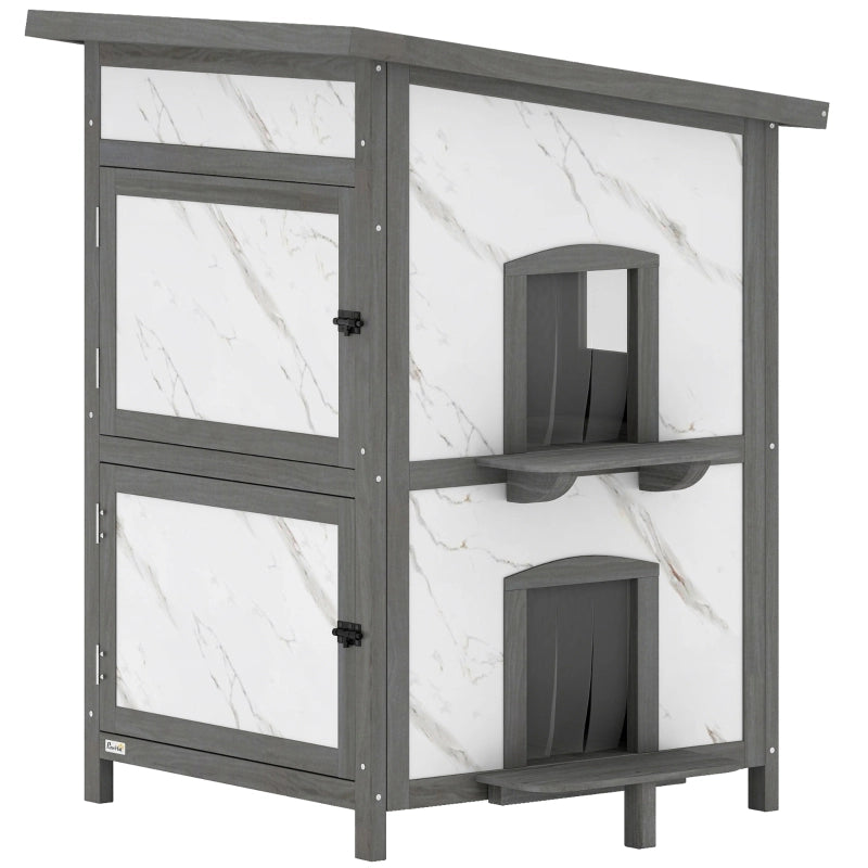 Cuccia per gatti da esterno, in legno, con ingressi multipli e finestre, impermeabile, 60 x 60 x 88 cm, bianca.