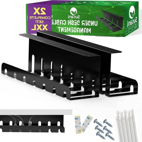 Organizzatore cavi set per gestione cavi per scrivania e televisore, cassettino per cavi (nero)
