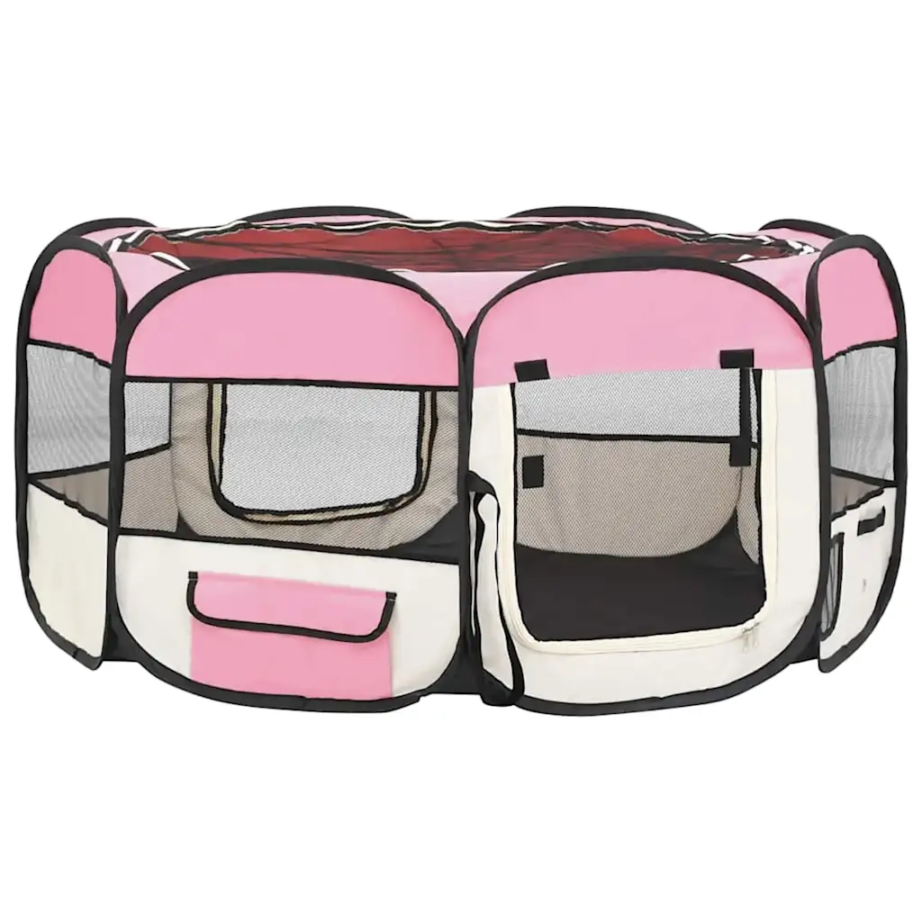 Box per Cani Pieghevole con Borsa Trasporto Rosa 145x145x61 cm 171012