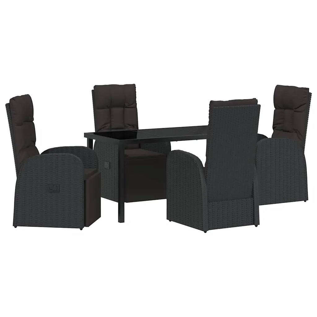 Set da Pranzo per Giardino con cuscino 5 pcs Nero polyrattan 3379515