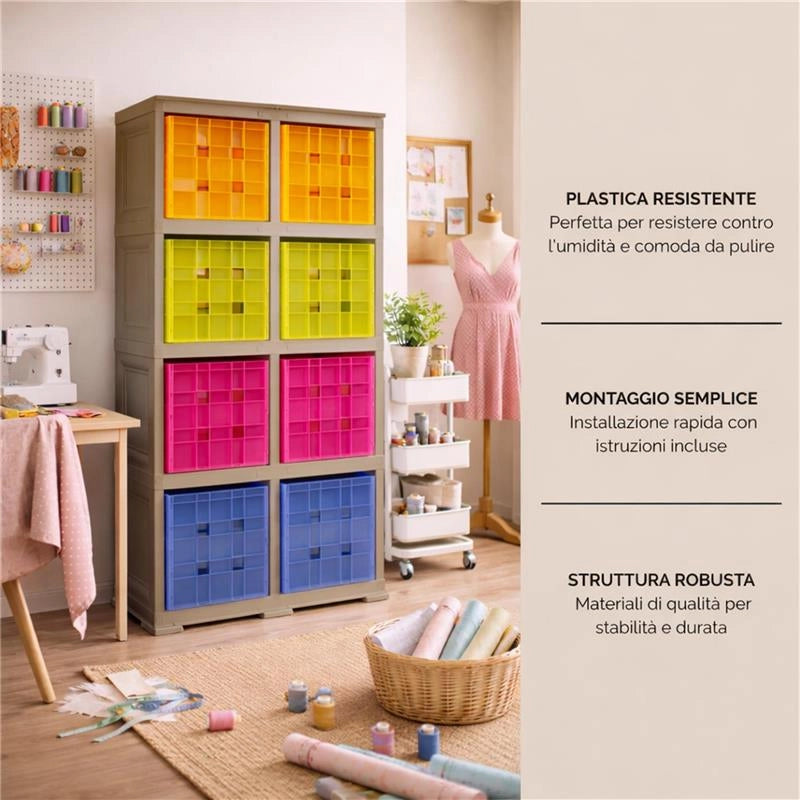 SCAFFALE 2 MODULI CON 8 CONTENITORI CUBO TALPA 79X41X164 CM – LIBRERIA PORTAOGGETTI MODULARE PER CAMERETTA, STUDIO E SPAZI CREATIVI OMNIMODUS