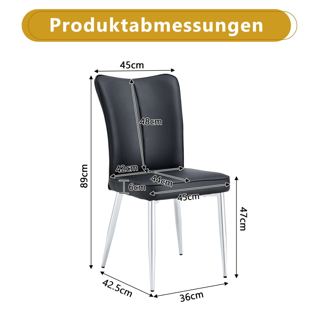 Set di 2 sedie da pranzo moderne 89 cm; in PU nero con gambe in metallo argento
