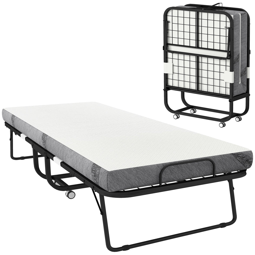 Letto Singolo Pieghevole con Materasso ¨C Minimal ¨C Nero Metallo 90x200