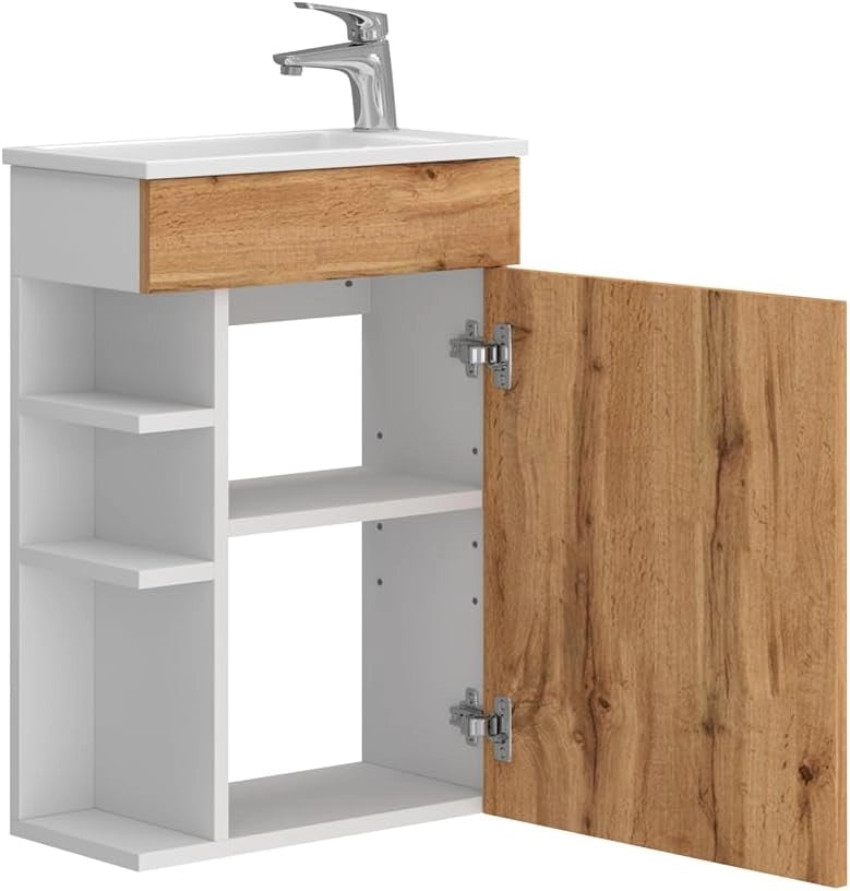 Set mobili bagno Amadeo, Quercia dorata, 50 cm, composto da mobile sottolavabo e lavabo