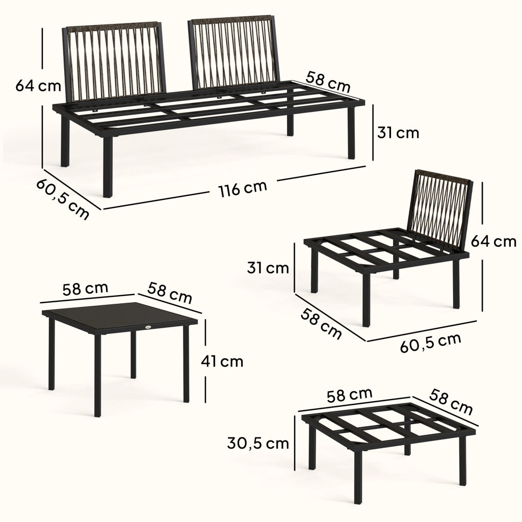 Set da giardino modulare 6 posti con tavolino in vetro ¨C zephmum ¨C grigio chiaro