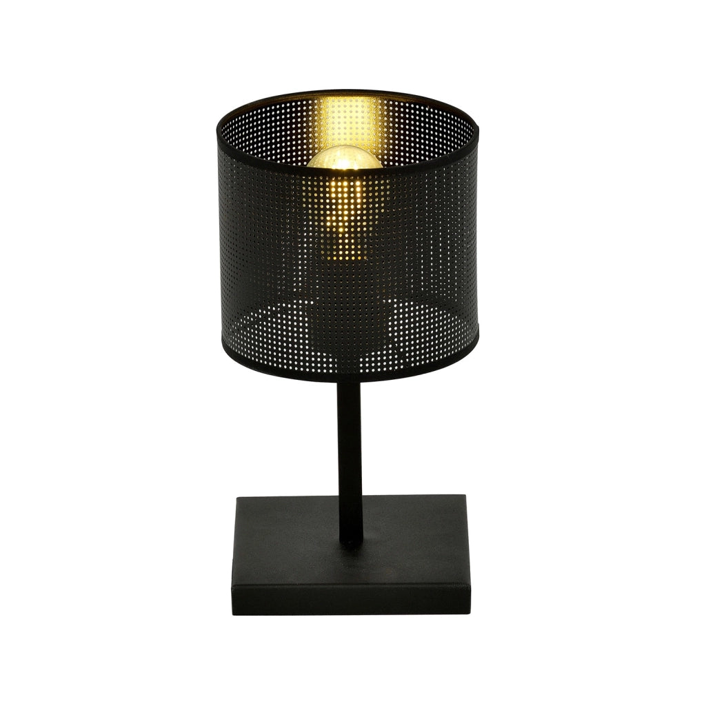Lampada Da Tavolo Industrial 1 Luce Cigno In Acciaio Nero E Paralume A Cilindro