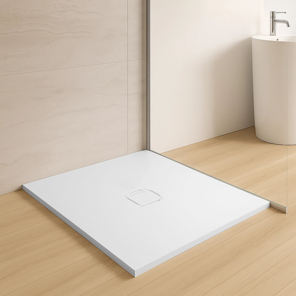 Piatto doccia 100x100 in marmoresina bianco con griglia in acciaio inox Harmony
