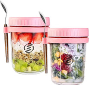 Set di Overnight Oats in Jar di Cottura a Vapore - Bicchiere di Cottura a Vapore per Muesli - Set di Jar di Cottura a Vapore per Havermout - Capacità 500ml - Set di 6 pezzi