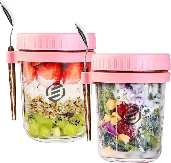 Set di Overnight Oats in Jar di Cottura a Vapore - Bicchiere di Cottura a Vapore per Muesli - Set di Jar di Cottura a Vapore per Havermout - Capacità 500ml - Set di 6 pezzi