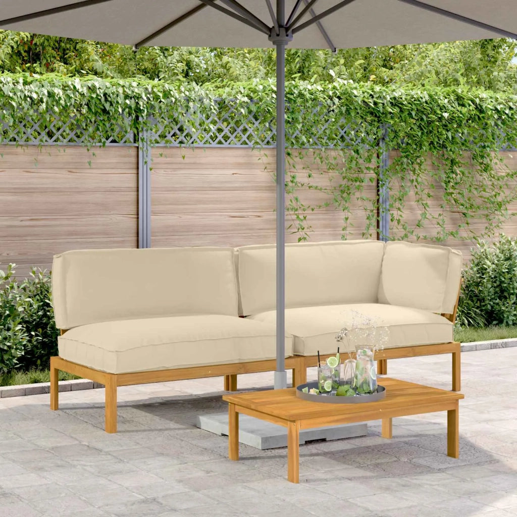 Set di divani con cuscino 3 pcs Beige Legno di Acacia Massello 3418477