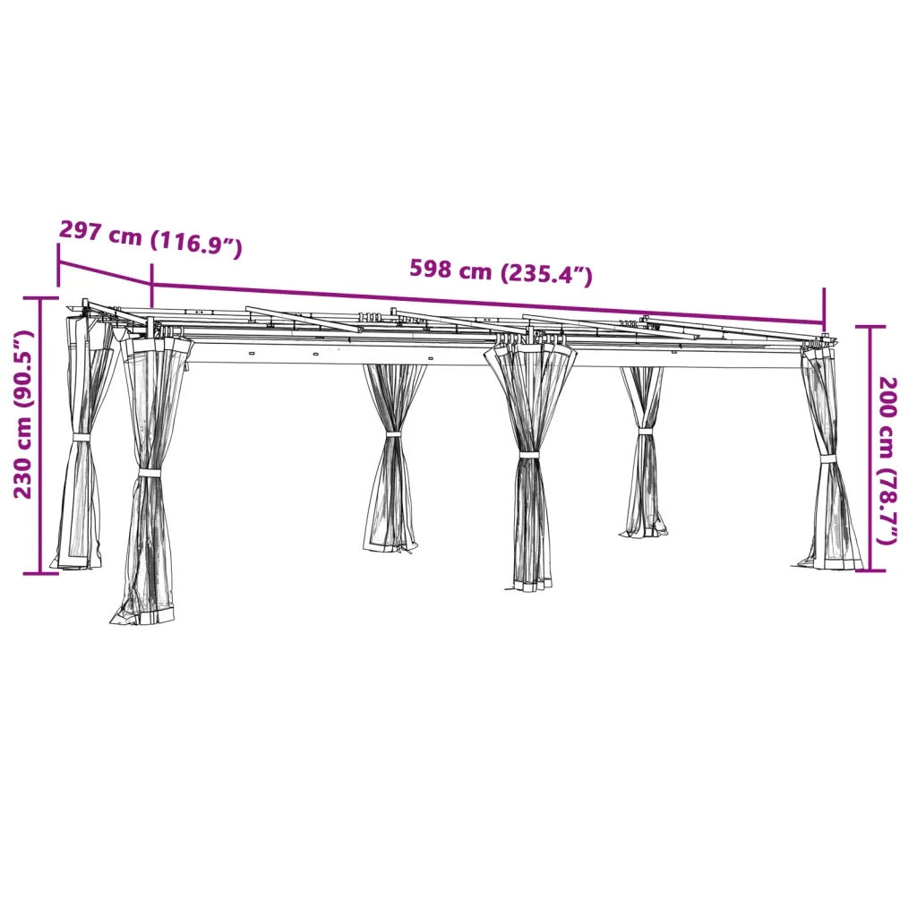 vidaXL Gazebo con Pareti in Rete Crema 6x3 m in Acciaio