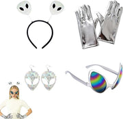 Set di Costume Holografico Argento con Cintura, Occhiali da Sole, Orecchini e Guanti - Ideale per Giochi di Ruolo, Feste e Festival - Misura Universale per Tutti gli Anni