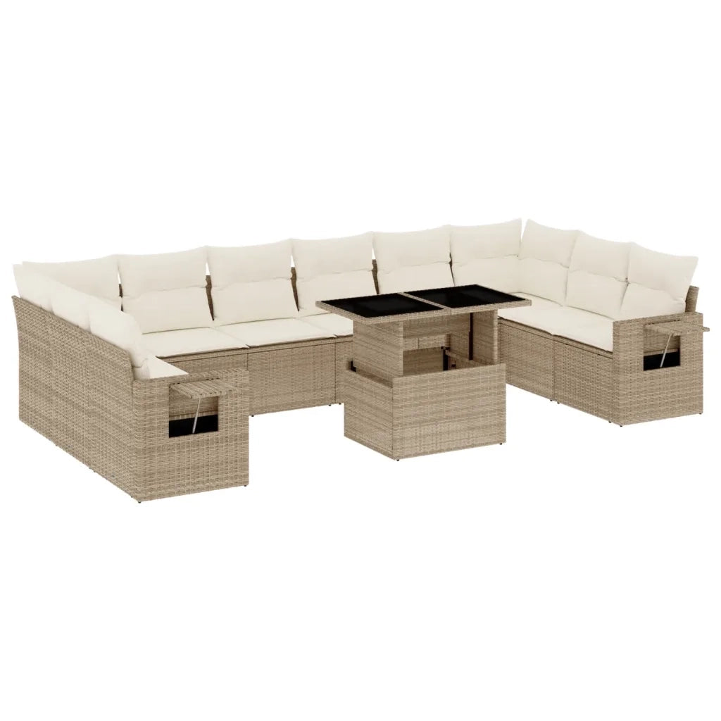 Set Divani da Giardino 11 pz con Cuscini Beige in Polyrattan 3268148