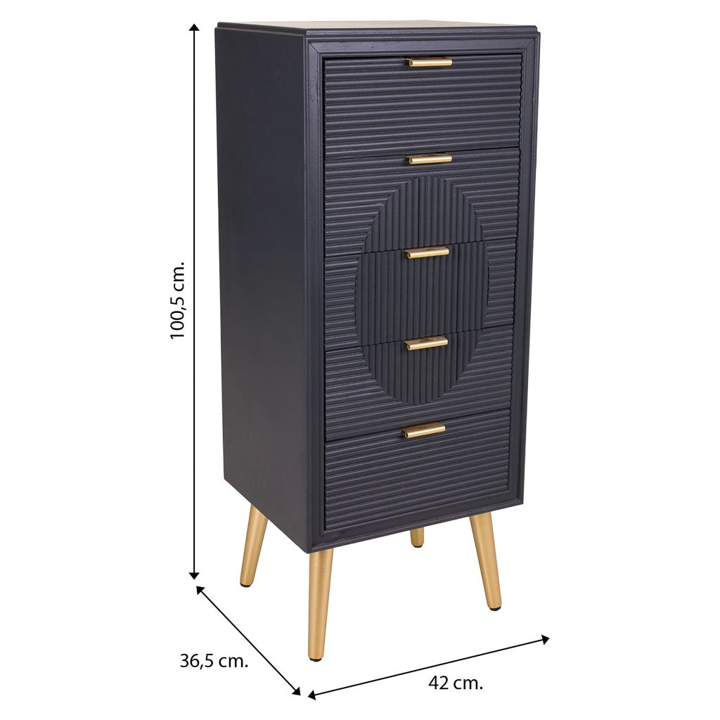 Cassettiera in legno grigio scuro 42x36,5x100,5h