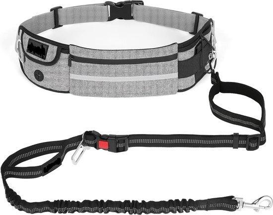 Cintura per cani, cintura senza mani con tasca, tasca al petto con imbottitura morbida, maniglie doppie e bungee duraturo per camminare, correre, andare in bicicletta e correre (fino a 100 kg)
