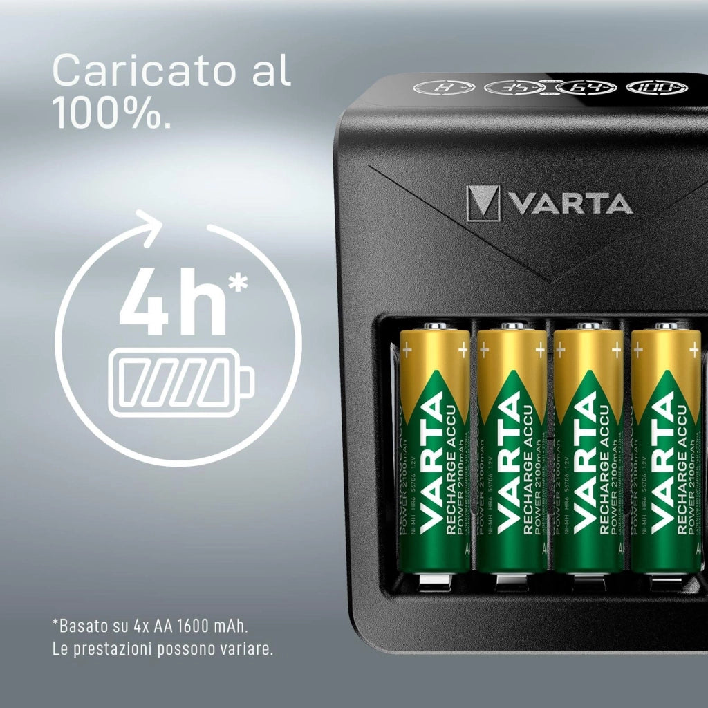 Varta LCD Plug charger+ AA & AAA ((Batterie ricaricabili NiMH incl. 4x AA 2100 mAh accu), nero