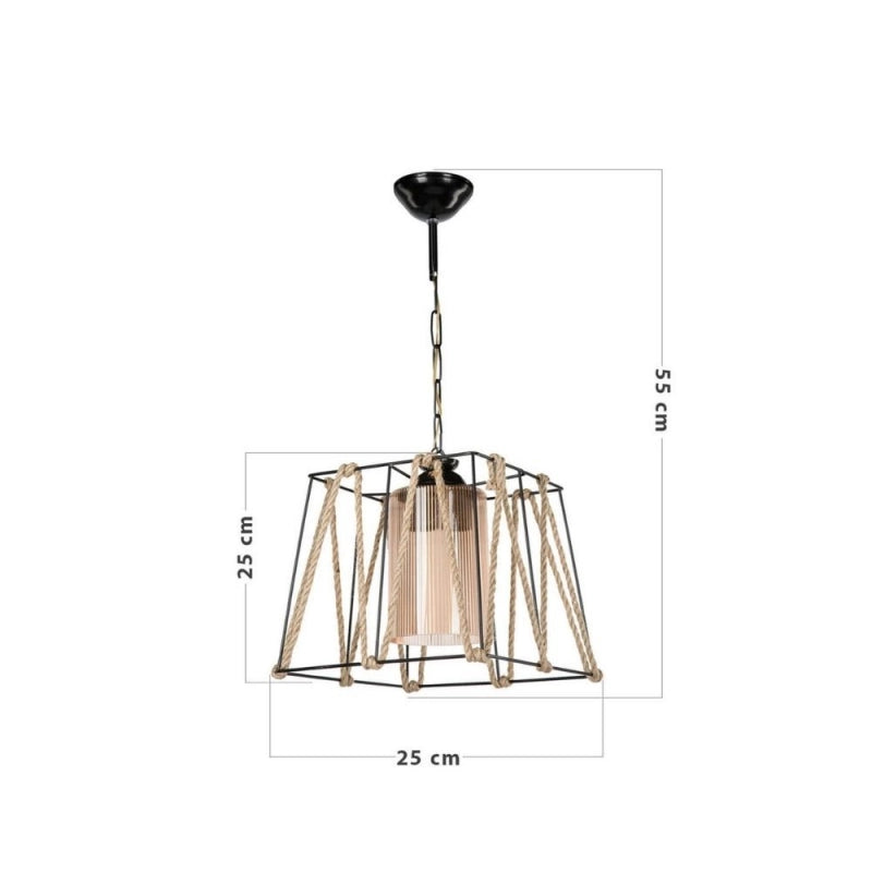 Lampada a sospensione Likya ASZ0990 in metallo nero e corda