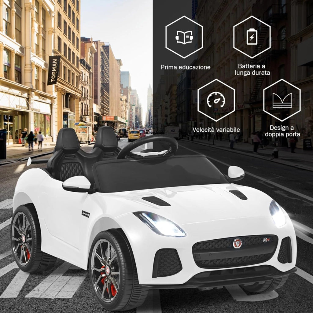 Jaguar Auto Elettrico 12 V per Bambini, Macchina Elettrica con Telecomando, con Luci Musica Storia, Avvio Lento, Velocità 3-5 km/h (Bianco)