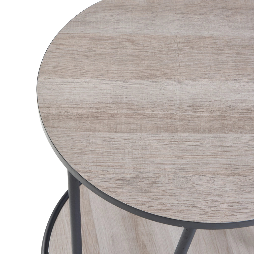Tavolino da Divano Ylöjärvi con 2 Piani Rotondi - Effetto Rovere / Nero [en.casa]