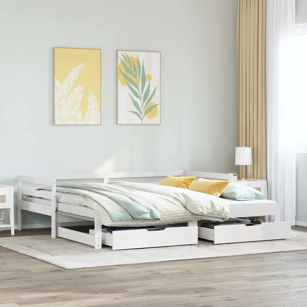 Letto Estraibile con Cassetti senza Materasso Bianco 90x190 cm