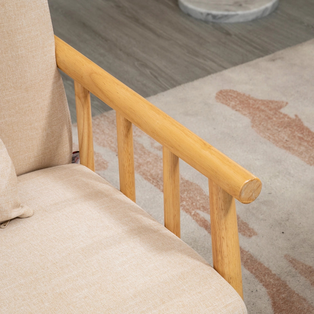 Divano a 2 posti con cuscini, struttura in legno massello e stile rustico, beige 123 × 69 × 74 cm