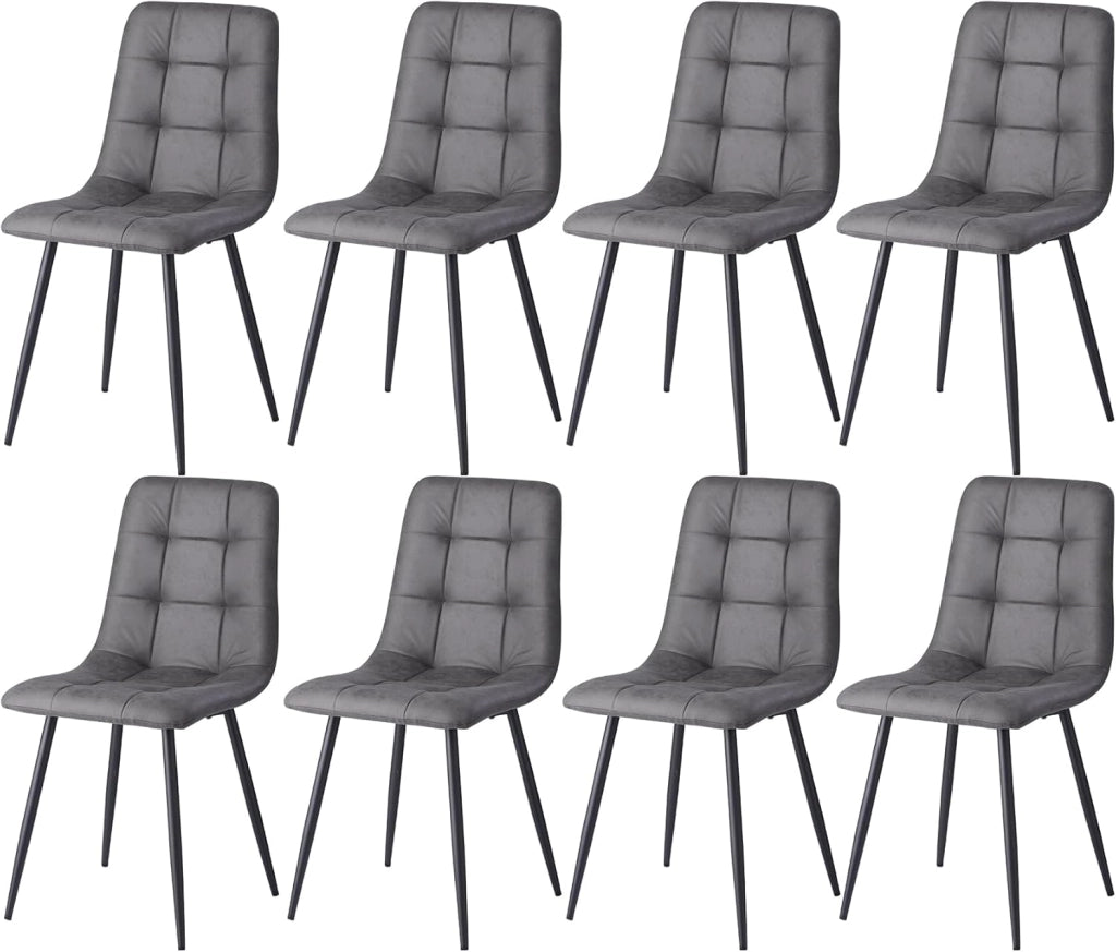GrandCA HOME Set di 8 Sedie da Pranzo con Seduta Imbottita in Velluto, Sedie da Cucina Moderne con Gambe in Metallo, Grigio-HL