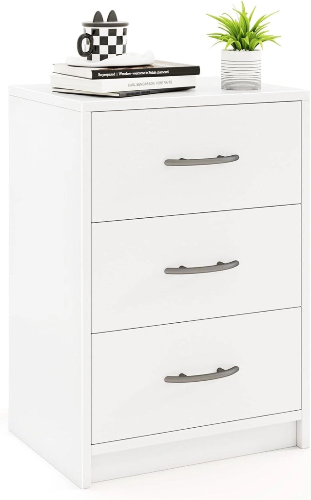 Comodino Camera da Letto con 3 Cassetti, Comodino Salvaspazio in Legno, Comodino Mobile da Letto con Kit Antiribaltamento, per Soggiorno e Studio, 38,5 x 28 x 54 cm (Bianco, 3 Cassetti)