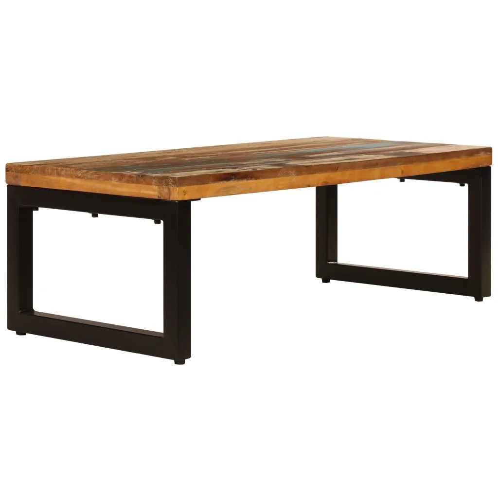 Tavolino da Salotto 100x50x35 cm Massello di Recupero e Acciaio 247338