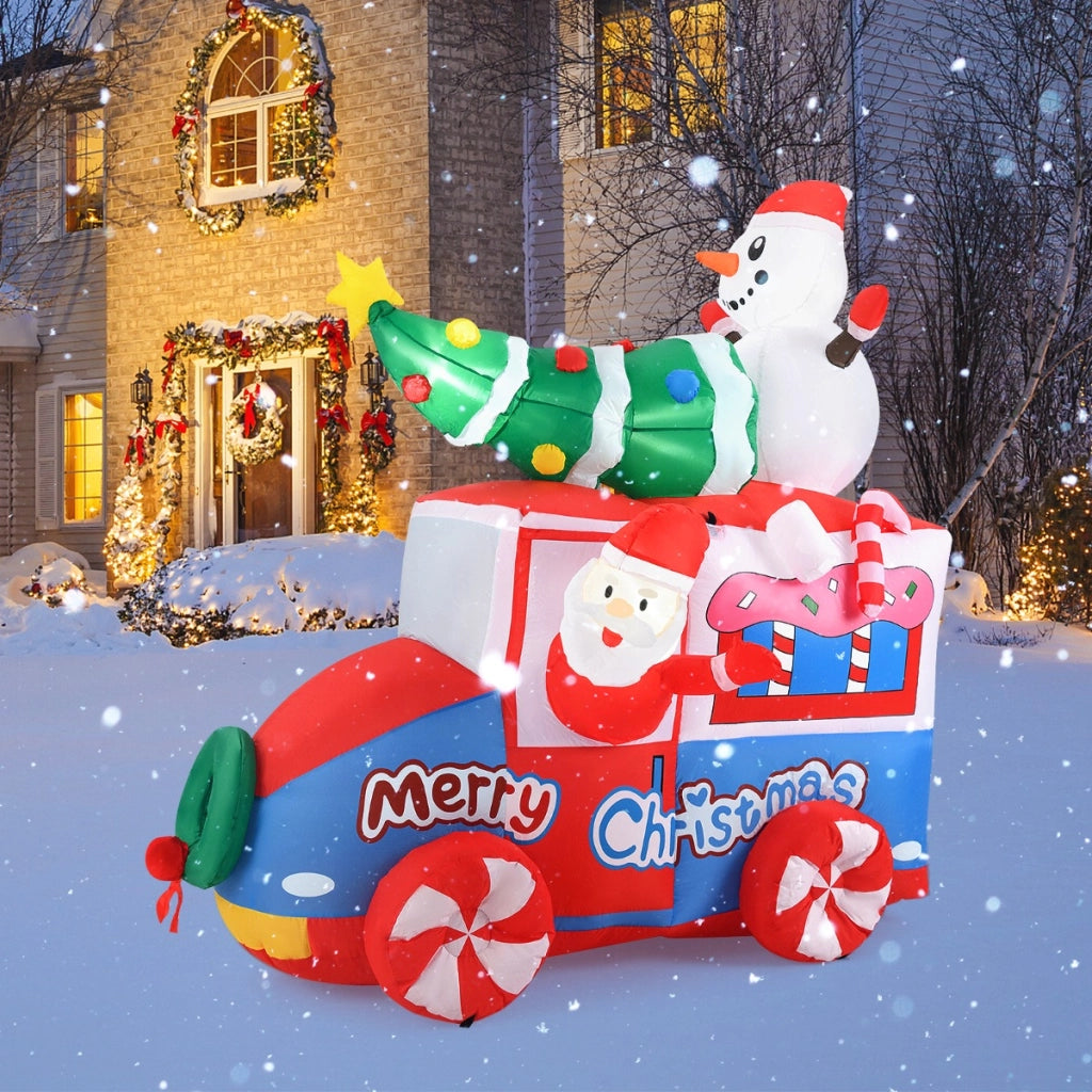 Babbo Natale gonfiabile da 177cm su auto, Veicolo festivo gonfiabile con babbo Natale pupazzo di neve 5 luci LED