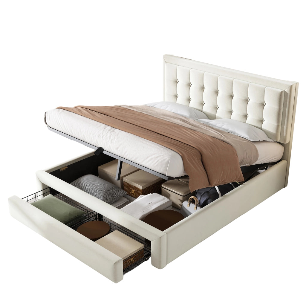 Letto con Cassetti 140×200 cm; Letto Matrimoniale con Contenitore Idraulico e 2 Cassetti; senza Materasso