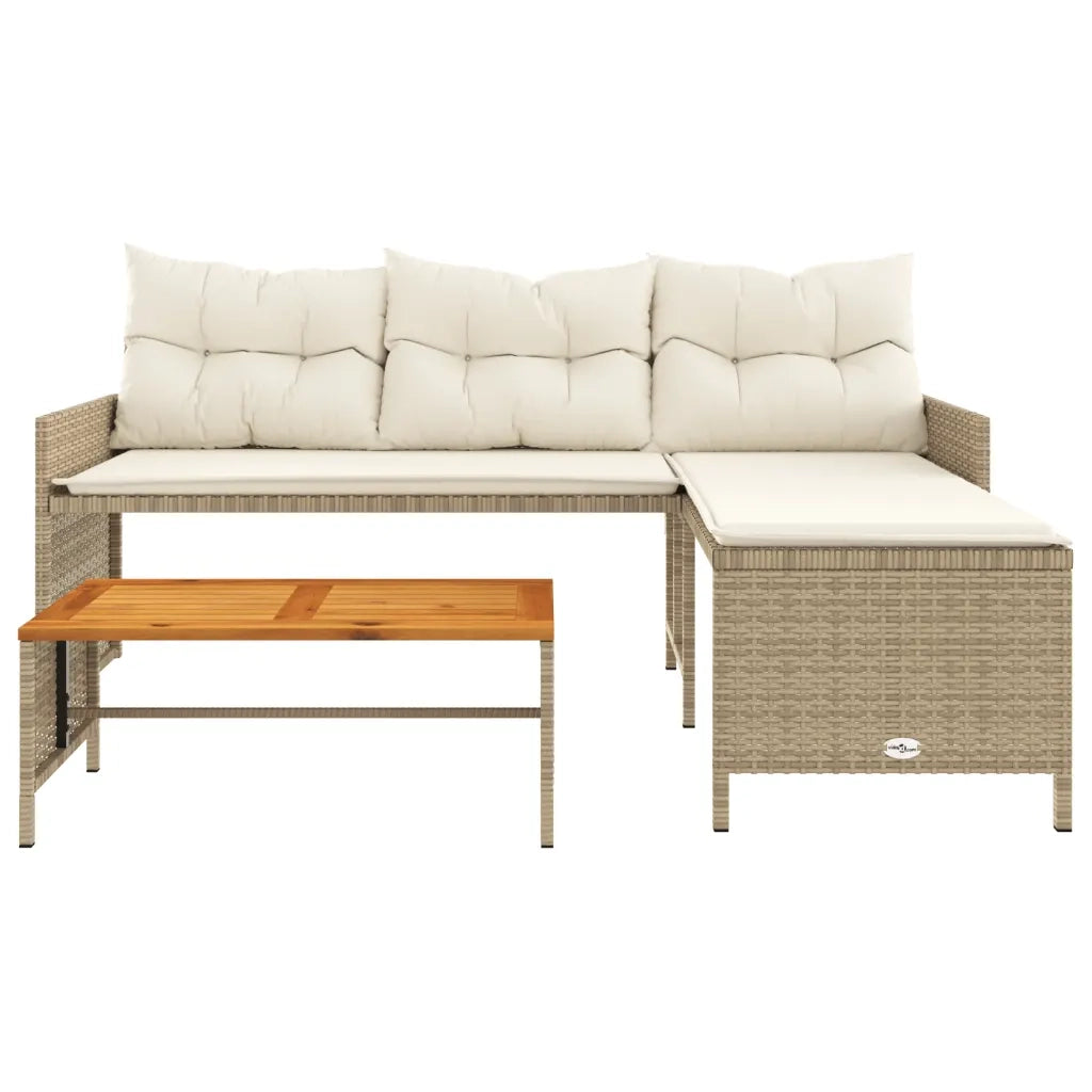 Divano da Giardino con Tavolo e Cuscini a L-Sofa da Giardino-Divano da esterno Beige in Polyrattan 100252