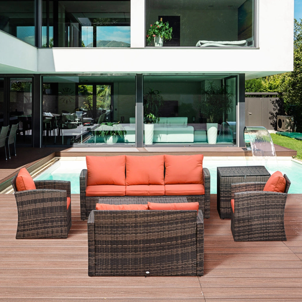 Set da Giardino 6 Pezzi in Rattan con Divani, Poltrone e Tavolino ¨C zephmum ¨C Marrone