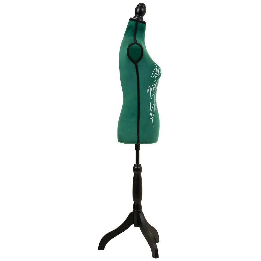 Manichino in legno e schiuma rivestito in tessuto verde 24x37,5x168h