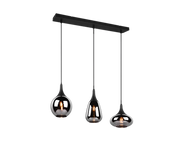 Lampada a sospensione 3 diffusori, metallo, nero e fumé, L 68 cm, Lumina