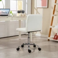 Sedia da Ufficio Regolabile con Rivestimento a Bottoni, in Pelle PU, Schiuma e Acciaio, 44x50x78-88 cm, Bianco