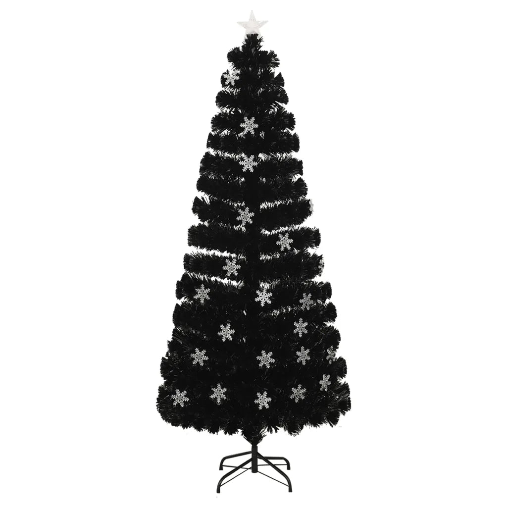 Albero Natale | Decorazioni natalizie con Fiocchi di Neve a LED Nero 210cm Fibra Ottica