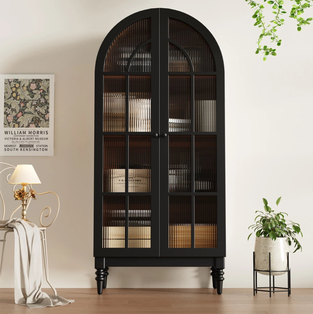 Vetrina alta nera con ante in vetro 76×35,5×165 cm