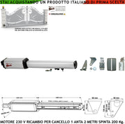 Motore Elettromeccanico 220 V Corsa 300 mm Ricambio Cancello Elettrico Anta 2 Metri Sblocco a Chiave Ricambio Originale Securvera Finecorsa Meccanici Kit Staffe Bulloni Condensatore 16 µF 400V Misure 810X88X88 mm Compatibile BTF Aster Fac