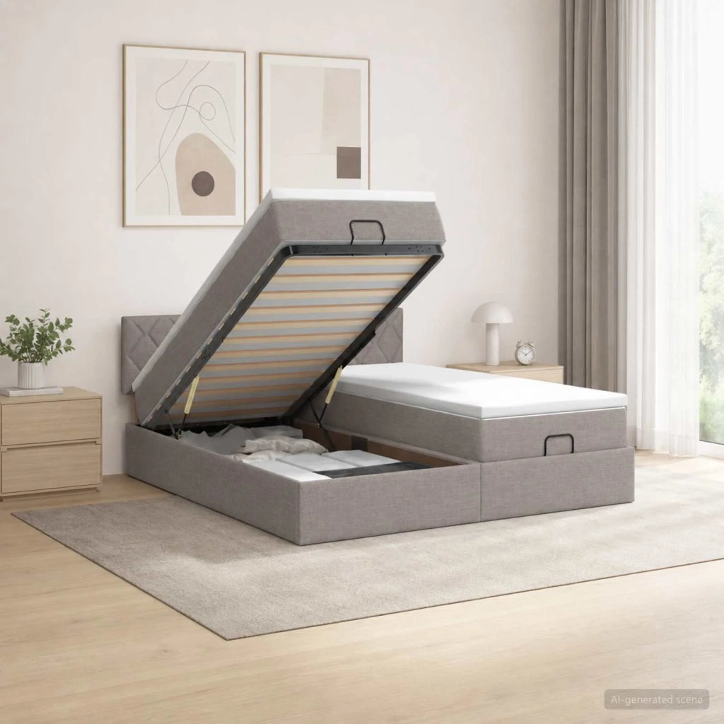 Letto Ottomano con Materasso e LED Tortora 200 x 200 cm Tessuto 3457305