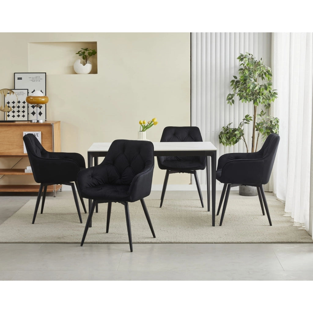 Sedia Girevole JORK360 in Velluto Nero con Gambe in Metallo