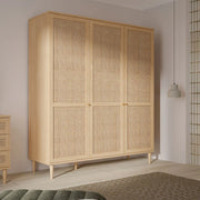 Armadio Livia 3 ante frontali effetto rattan intrecciato colore rovere 165x52x208H