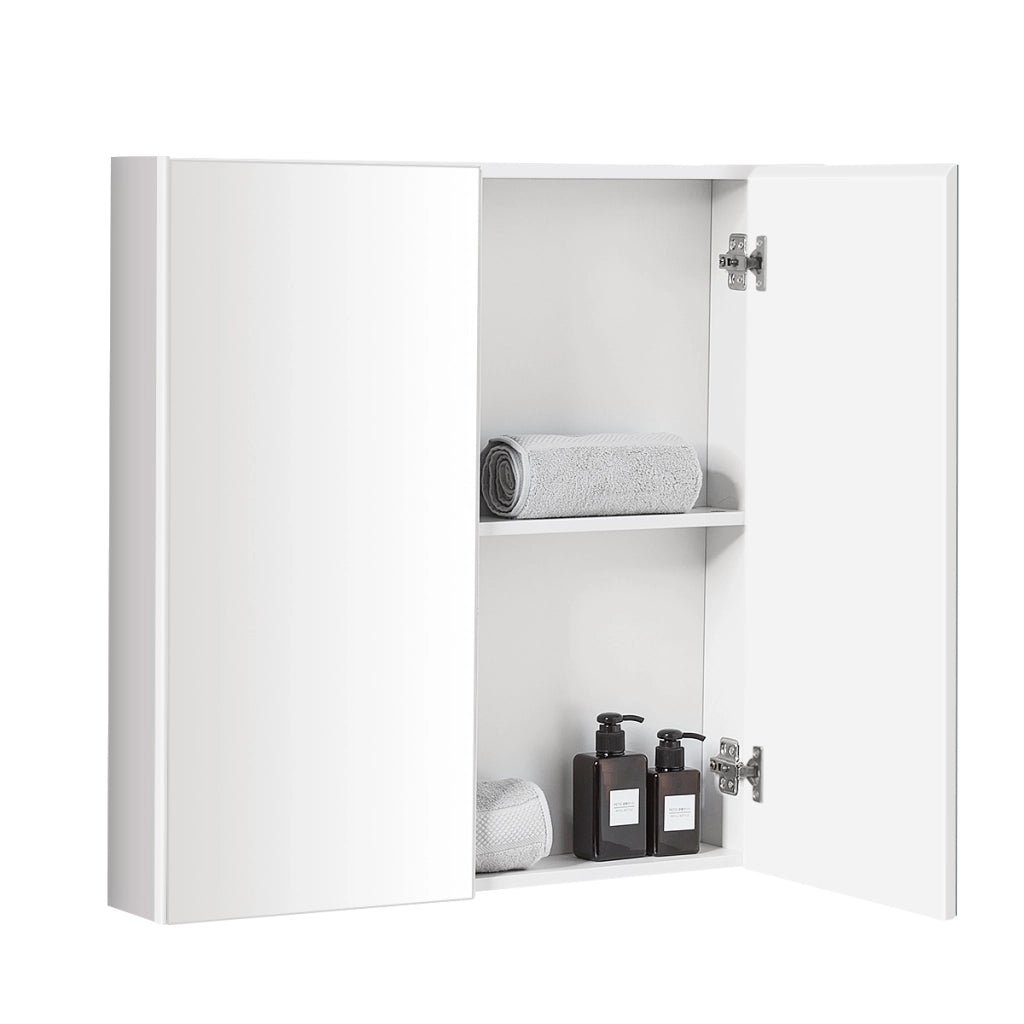 Armadietto da bagno a 2 ripiani con specchio, Armadietto da parete 62x11x65cm Bianco