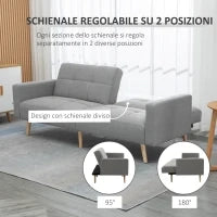 Divano Letto Matrimoniale con Tessuto Traspirante Effetto Lino e Schienale Regolabile, 205x88x80 cm, Grigio