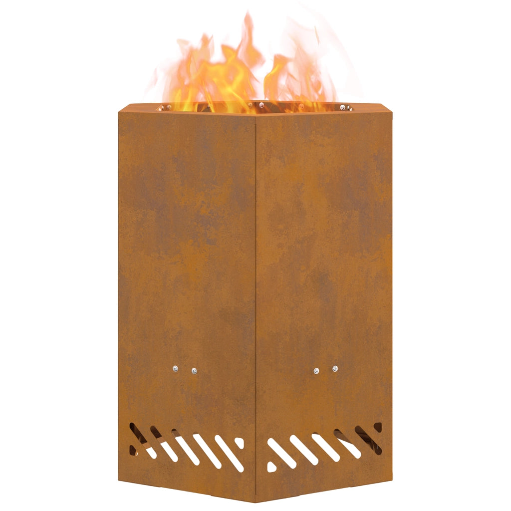 Braciere Senza Fumi Esagonale 38x38x51 cm Acciaio Invecchiato