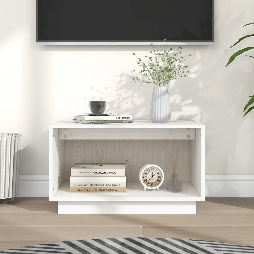 Mobile Porta TV Bianco 60x35x35 cm in Legno Massello di Pino 813825