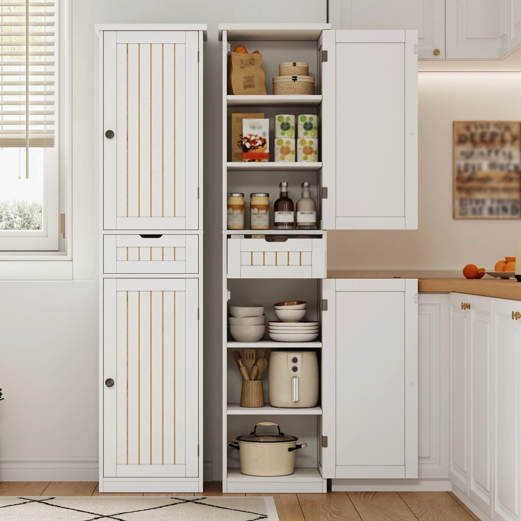 Credenza compatta 170x40x30 cm in MDF bianco con 2 ante, 1 cassetto e ripiani regolabili