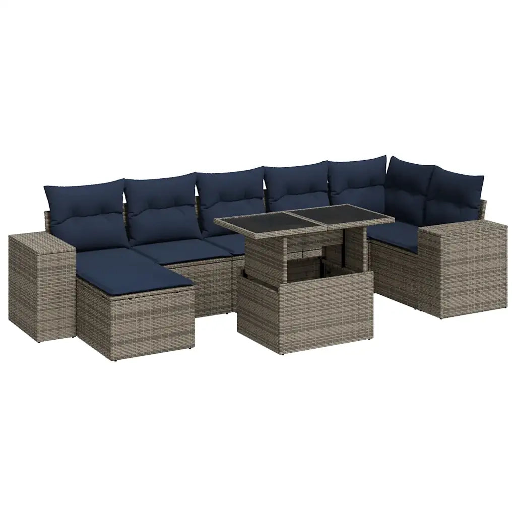 Set Divano da Giardino 8pz con Cuscini Grigio Polyrattan Acacia