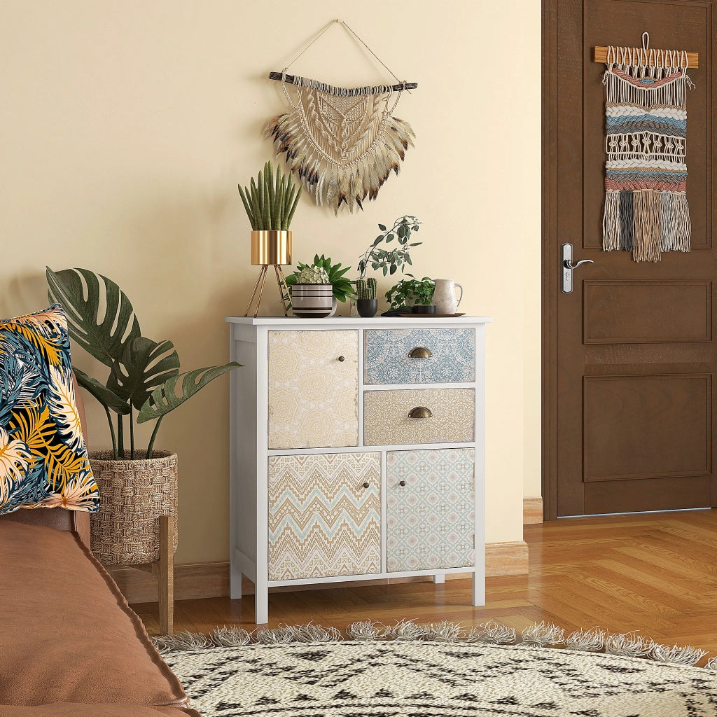 Cassettiera 2 cassetti 3 ante ¨C zephmum ¨C bianco 68x34x80cm