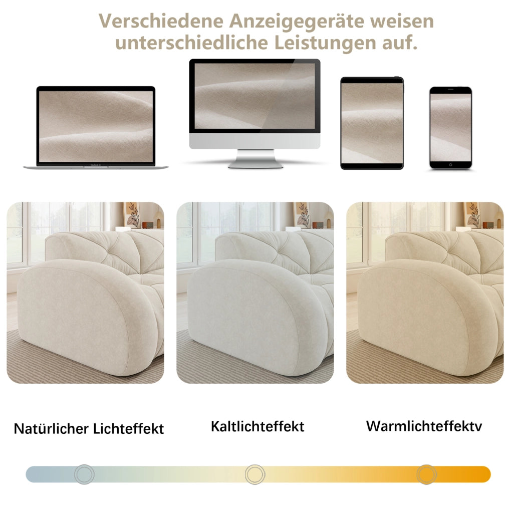 Divano modulare ad angolo in chenille; imbottitura in schiuma 32D; beige chiaro