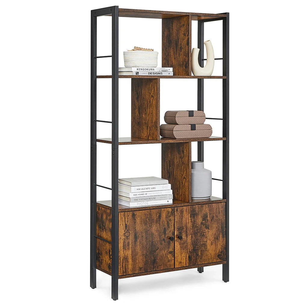 Grande libreria/scaffale portaoggetti a 4 ripiani 74 x 30 x 154,5 cm struttura in acciaio stabile stile industriale marrone rustico e nero 12_0005710